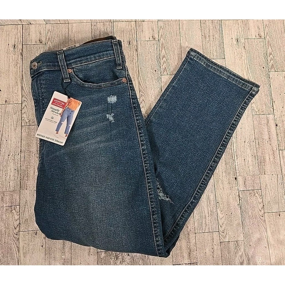 Levi Signature Jeans 16 W33 Heritage High Rise Straight Destructed Womens NEW